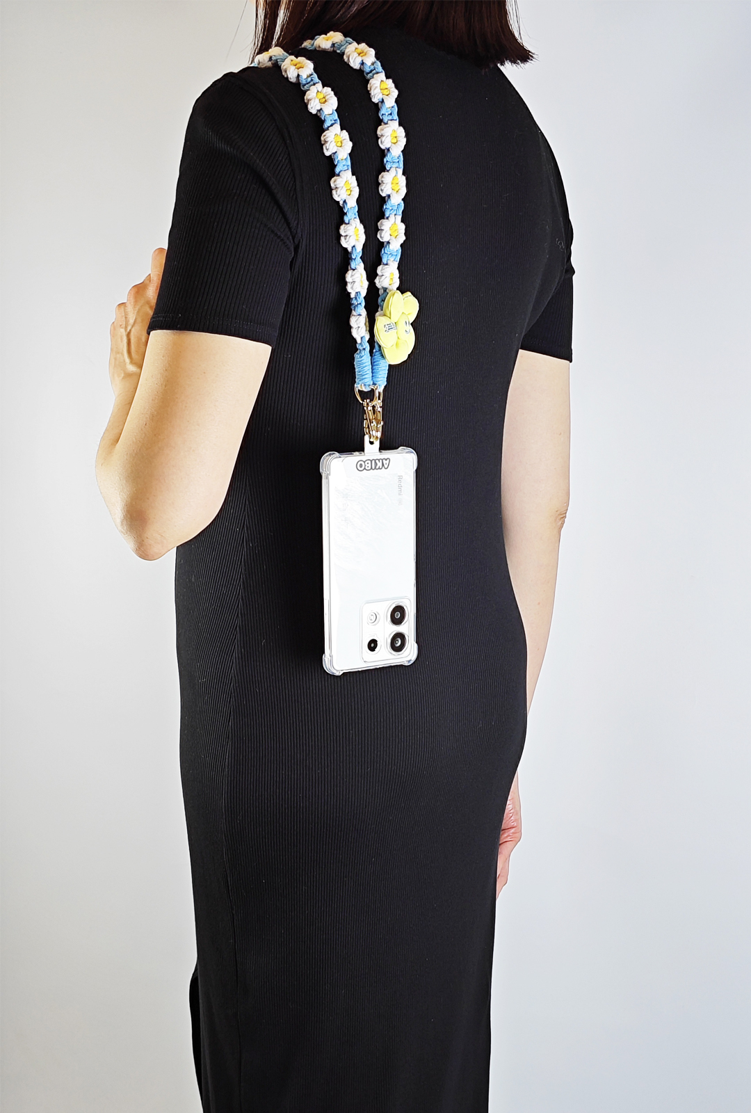 AKIBO手工編織花朵包包手機掛繩-薄荷藍