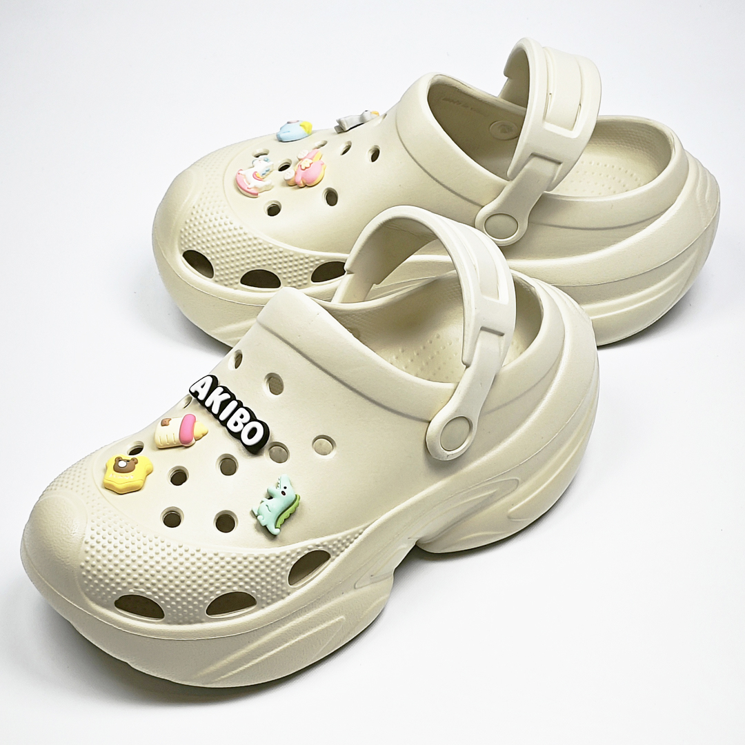 AKIBO搖滾老爹洞洞鞋-奶油白(中性款、6公分厚底增高、輕量、兩穿、防水)