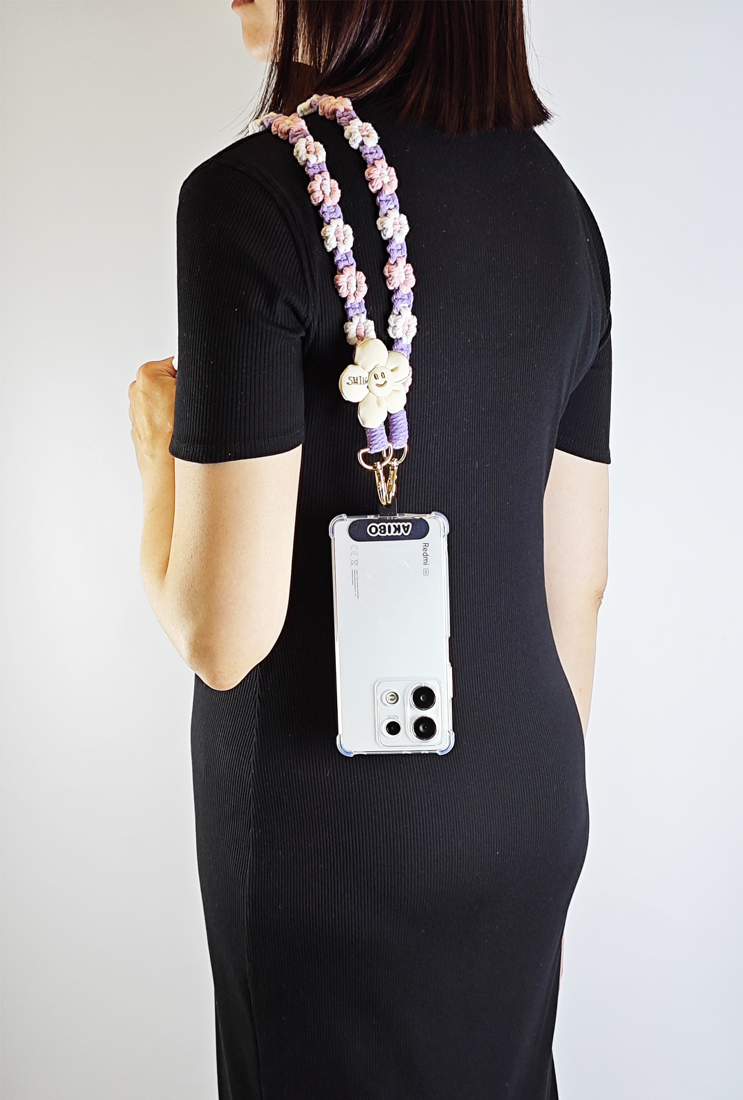 AKIBO手工編織花朵包包手機掛繩-薰衣紫