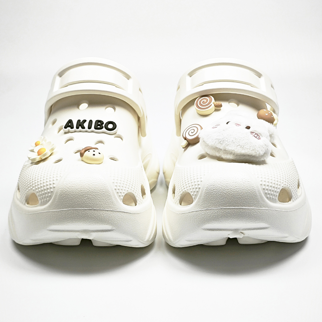 AKIBO搖滾老爹洞洞鞋-牛奶白(中性款、6公分厚底增高、輕量、兩穿、防水)
