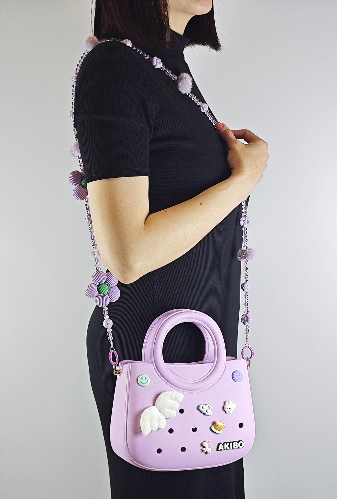 AKIBO滿月包-薰衣紫/珠光雪羽背帶 (肩背手提洞洞包。中性款、輕量、防水)