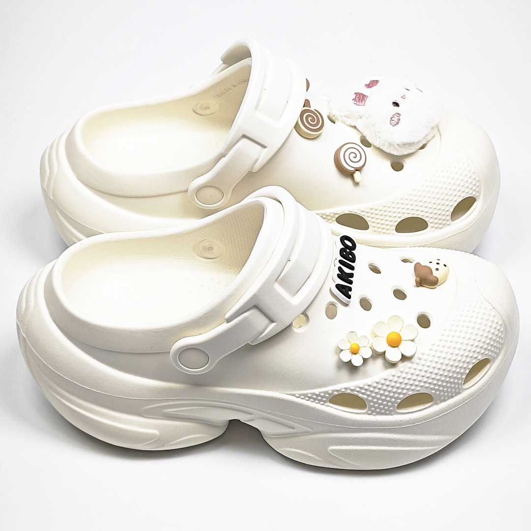 AKIBO搖滾老爹洞洞鞋-牛奶白(中性款、6公分厚底增高、輕量、兩穿、防水)