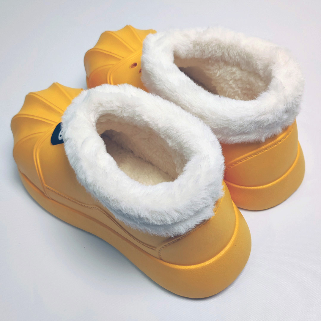 AKIBO毛毛洞洞短靴-陽光黃(4公分厚底增高、雲朵感、輕量、保暖)