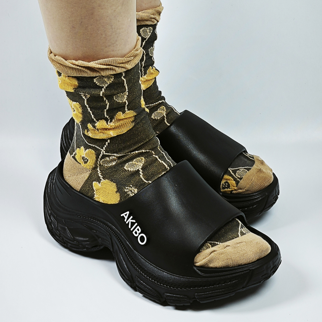 AKIBO韓系動感厚底涼鞋-經典黑(中性款、5公分厚底增高、輕量、防水)