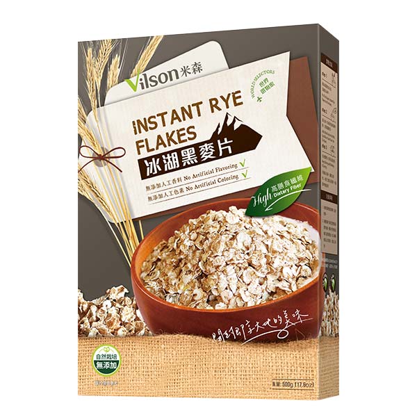 【米森 Vilson】冰湖黑麥片500g｜安心級｜即沖即食｜高膳食纖維｜芬蘭冰湖雪水灌溉｜全熟化薄片綿密口感