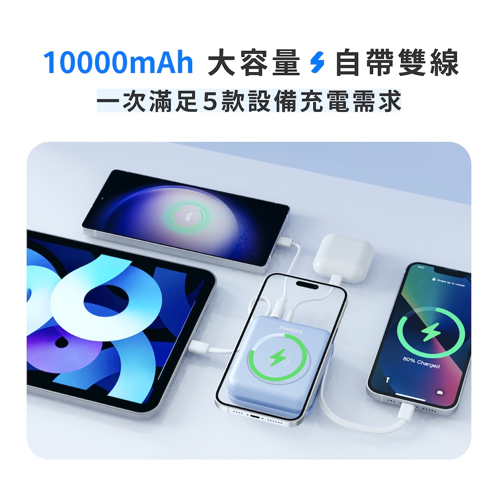 【PHILIPS 飛利浦】GoodCube 磁吸自帶線半固態行動電源 10000mAh DLP9221S15