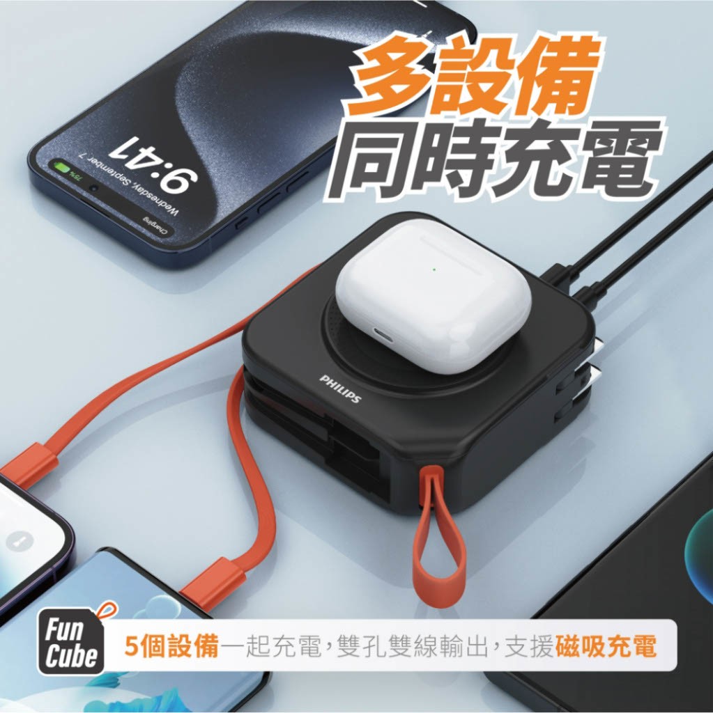 【PHILIPS 買大送小 6選1 優惠組】 (大)萬用十合一行動電源 粉紫漸變 DLP4347CM-E 🎁 此組合不含【萬國轉接頭組】10