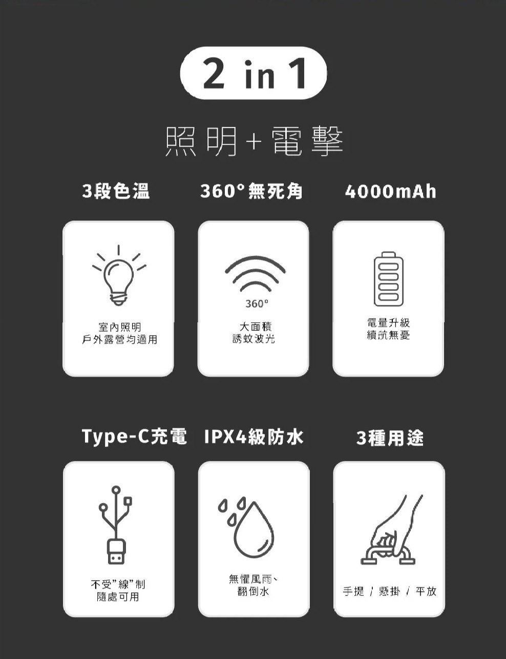 【LightBang】2合1電擊式露營捕蚊燈2