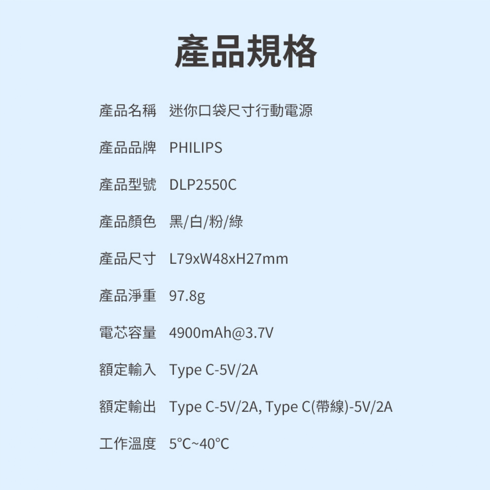 美安獨家優惠【PHILIPS飛利浦】口袋行動電源 TypeC 粉紫漸變-DLP2550CM 2入組15