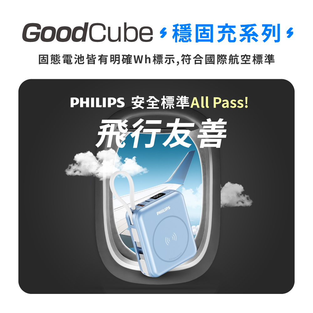 【PHILIPS 飛利浦】GoodCube 磁吸自帶線半固態行動電源 10000mAh DLP9221S13