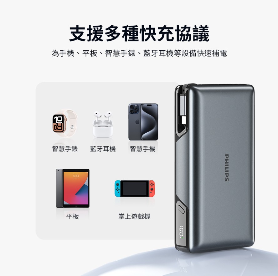 PHILIPS 22.5W伸縮線行動電源 DLP2721C8