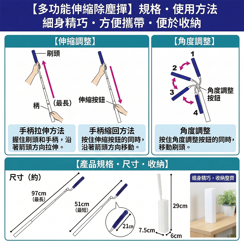 日本LEC激落君可伸縮除塵器 (附自潔收納盒)3