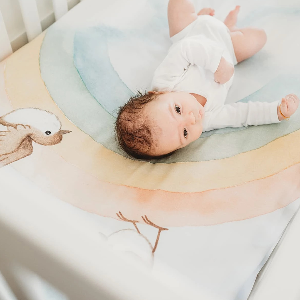 美國RookieHumans 嬰兒床純棉絲柔床包 (彩虹小鳥)4