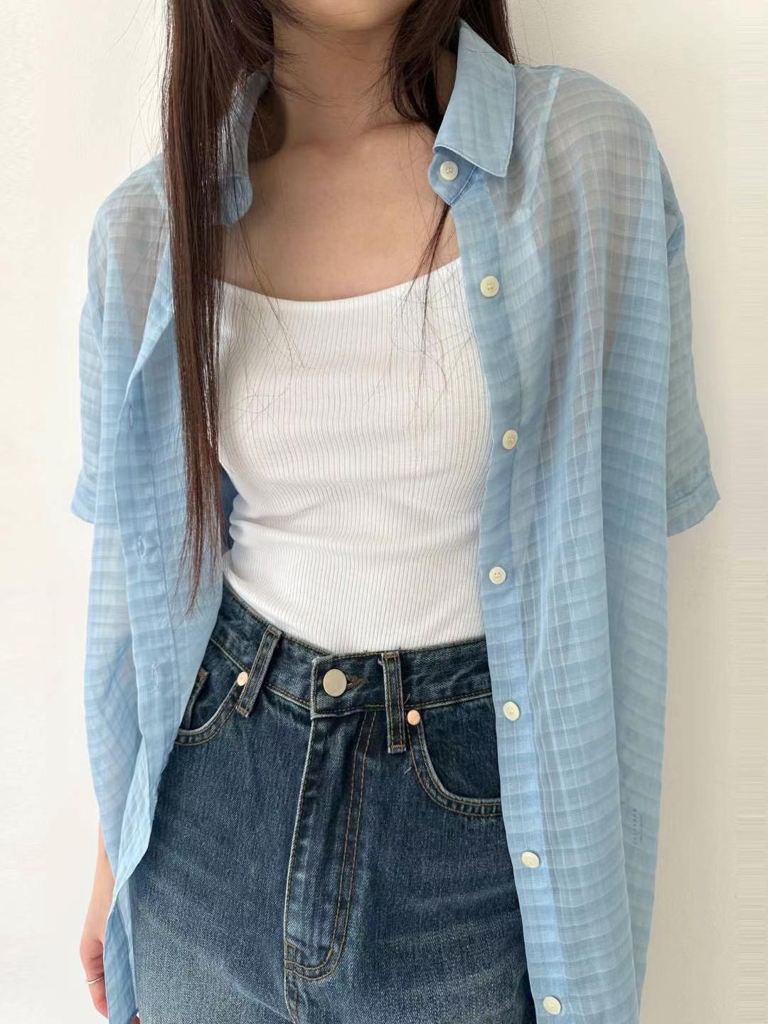 人人百搭透膚格紋襯衫