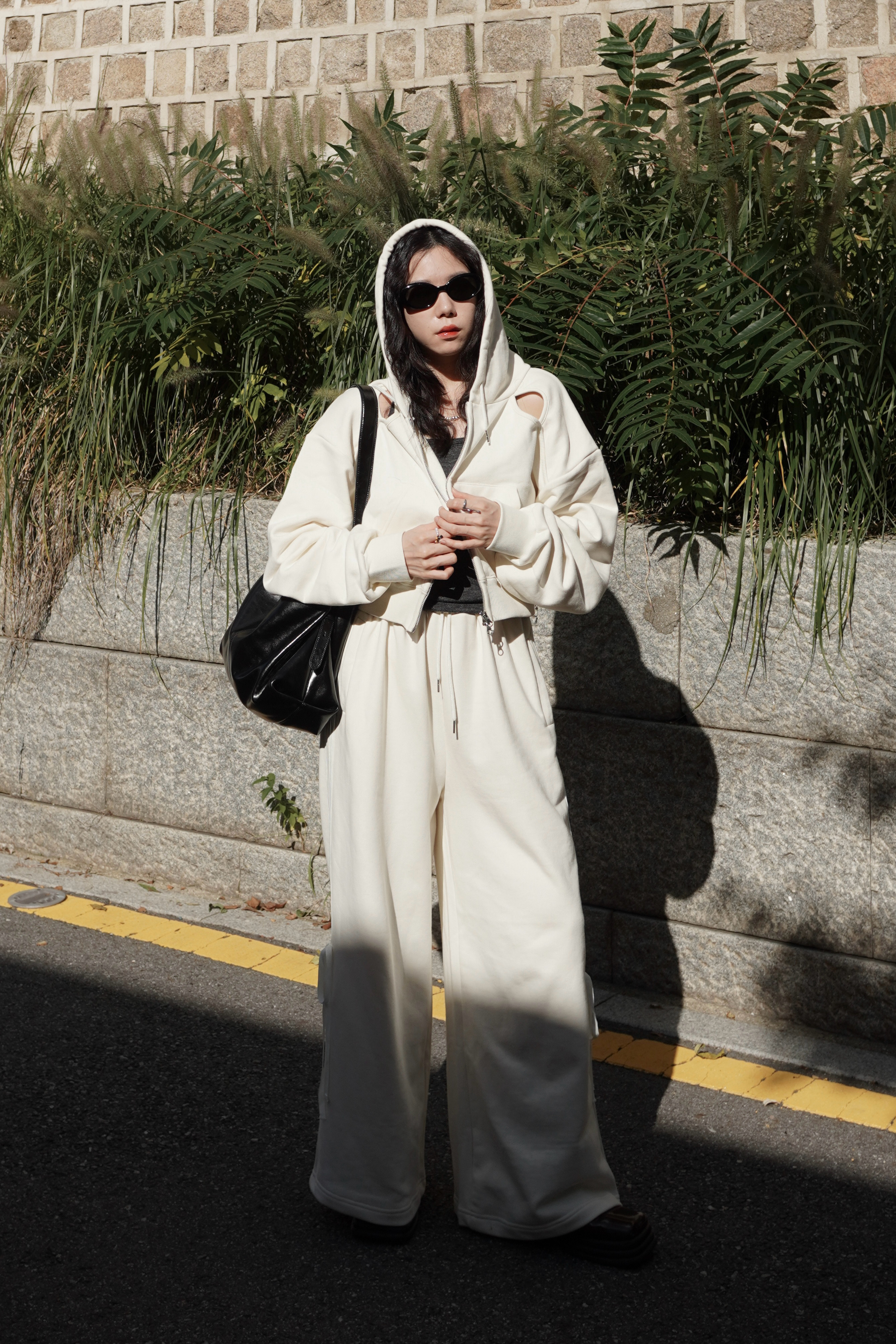 緞帶側刷綁結鬆緊棉褲