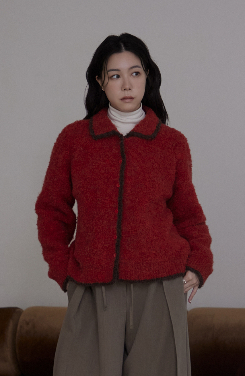 柔軟Q毛撞色針織外套