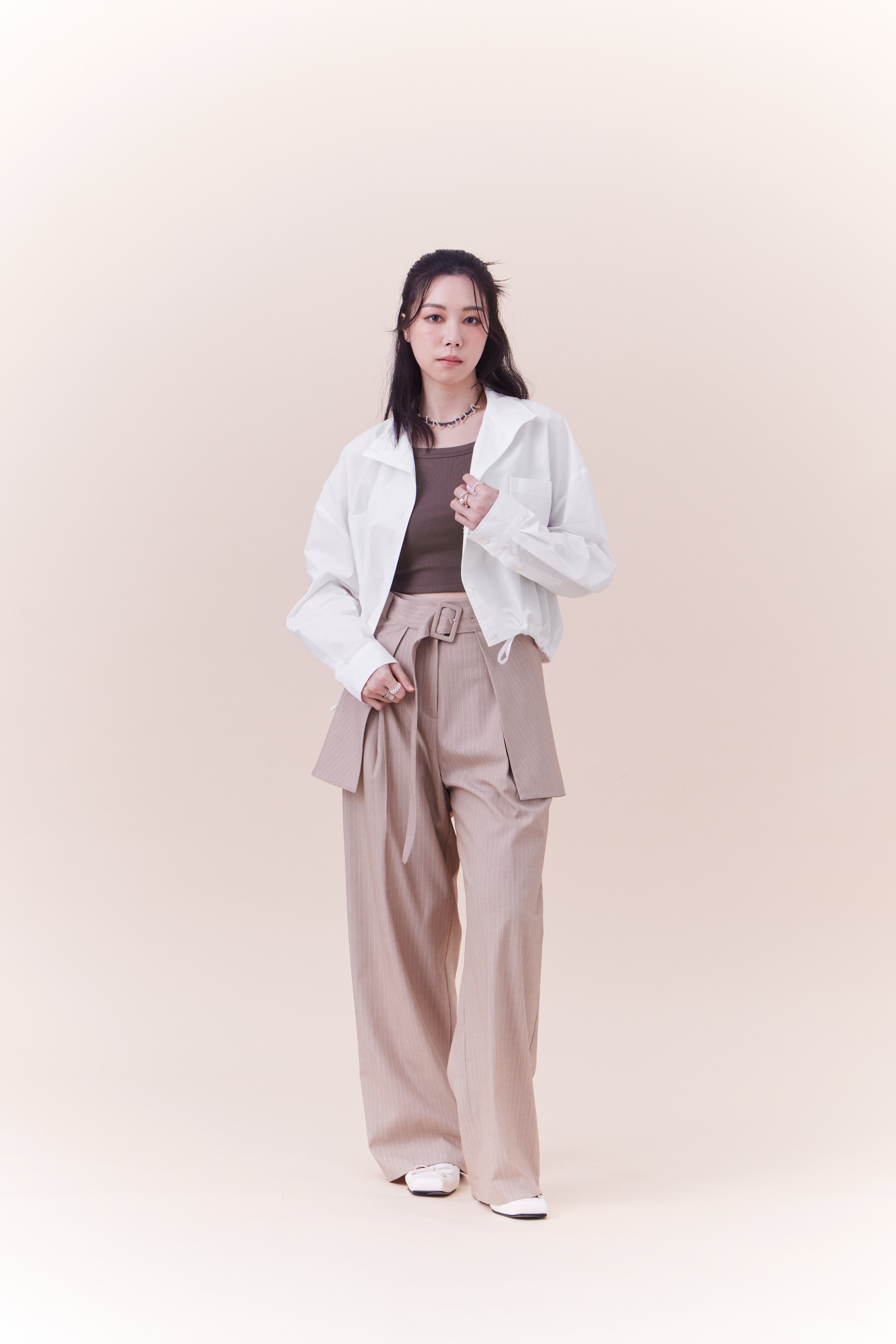 兩件式條紋西裝長褲裙