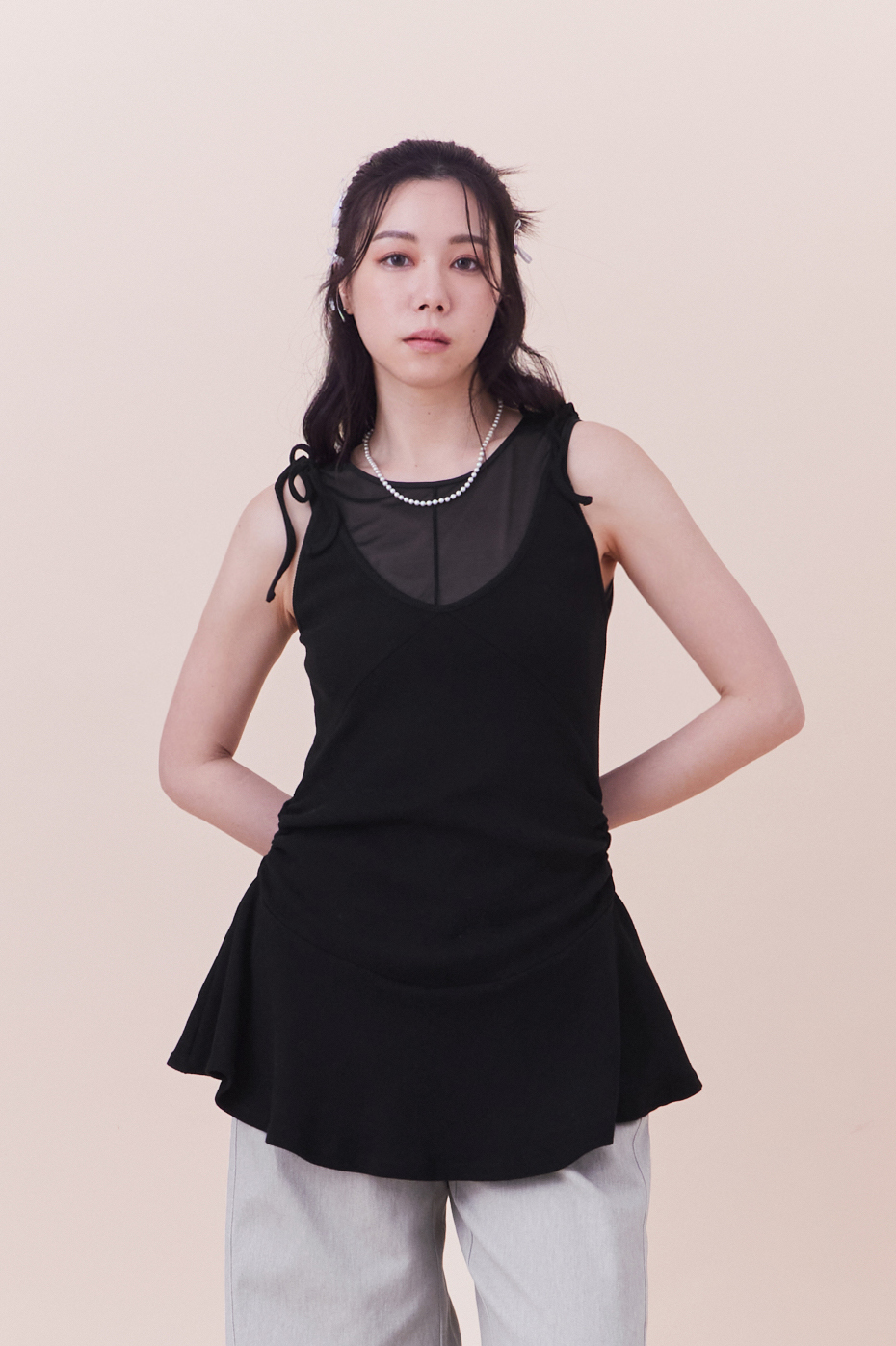 雕花棉質綁帶散擺背心