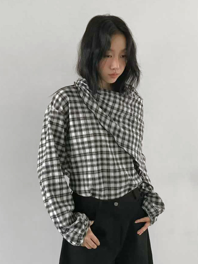 附小片布多穿法格紋襯衫