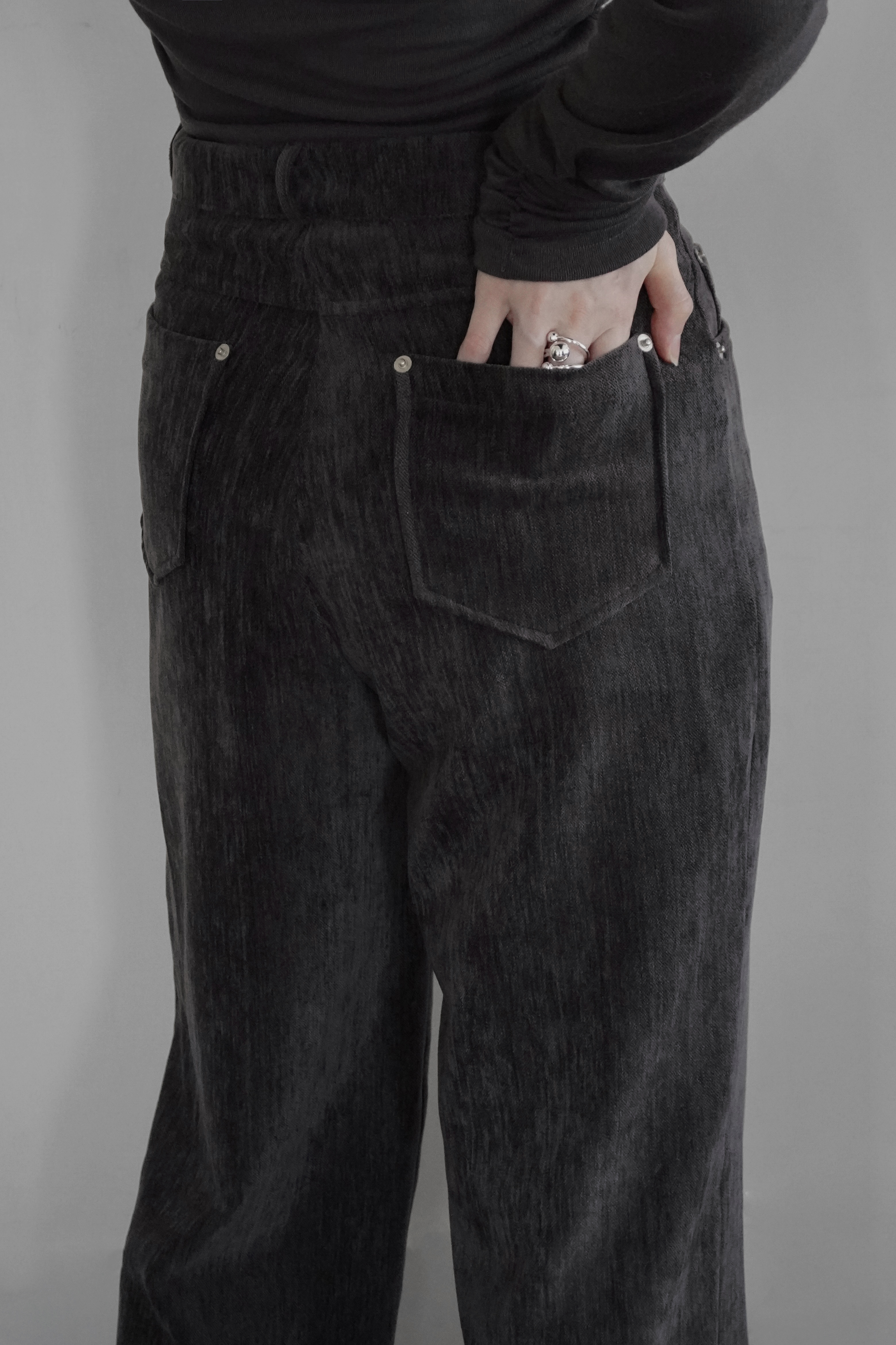 低調直紋刷色毛絨寬褲