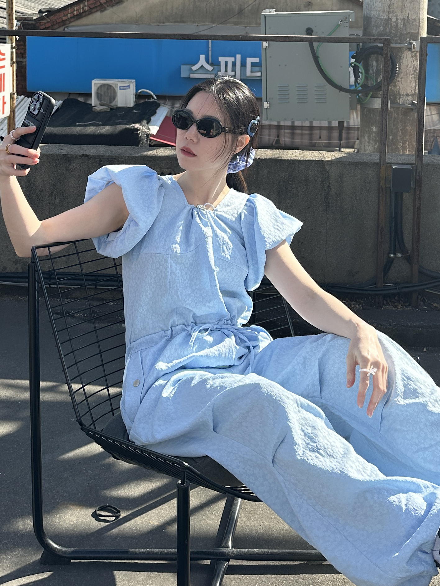 出遊必備花苞袖緹花連身褲（子珊同款）