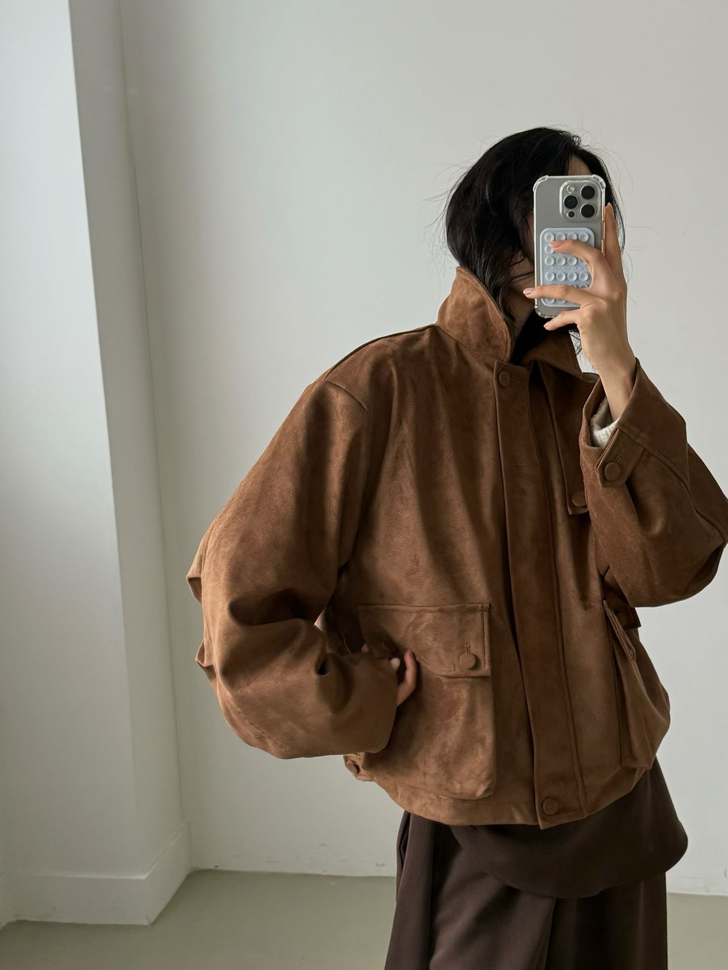 質感厚絨布夾克短褲套裝