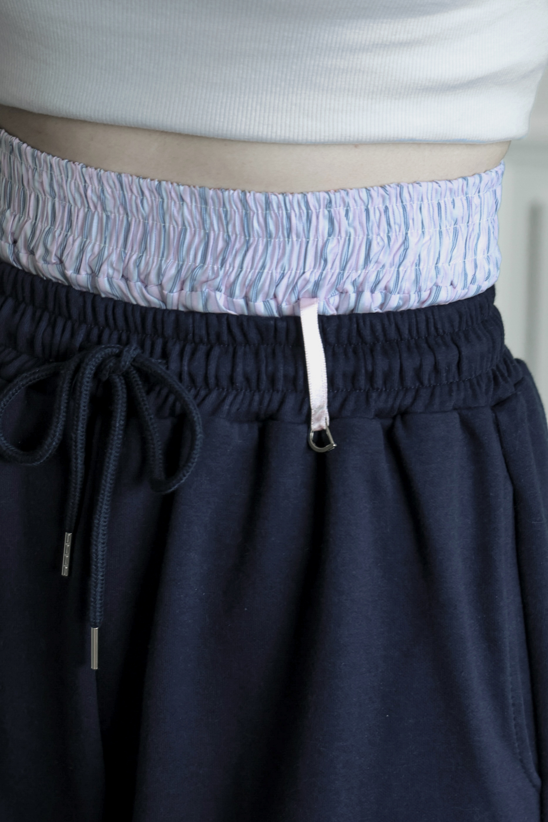 條紋配襯小吊環七分棉褲（咩冷同款）