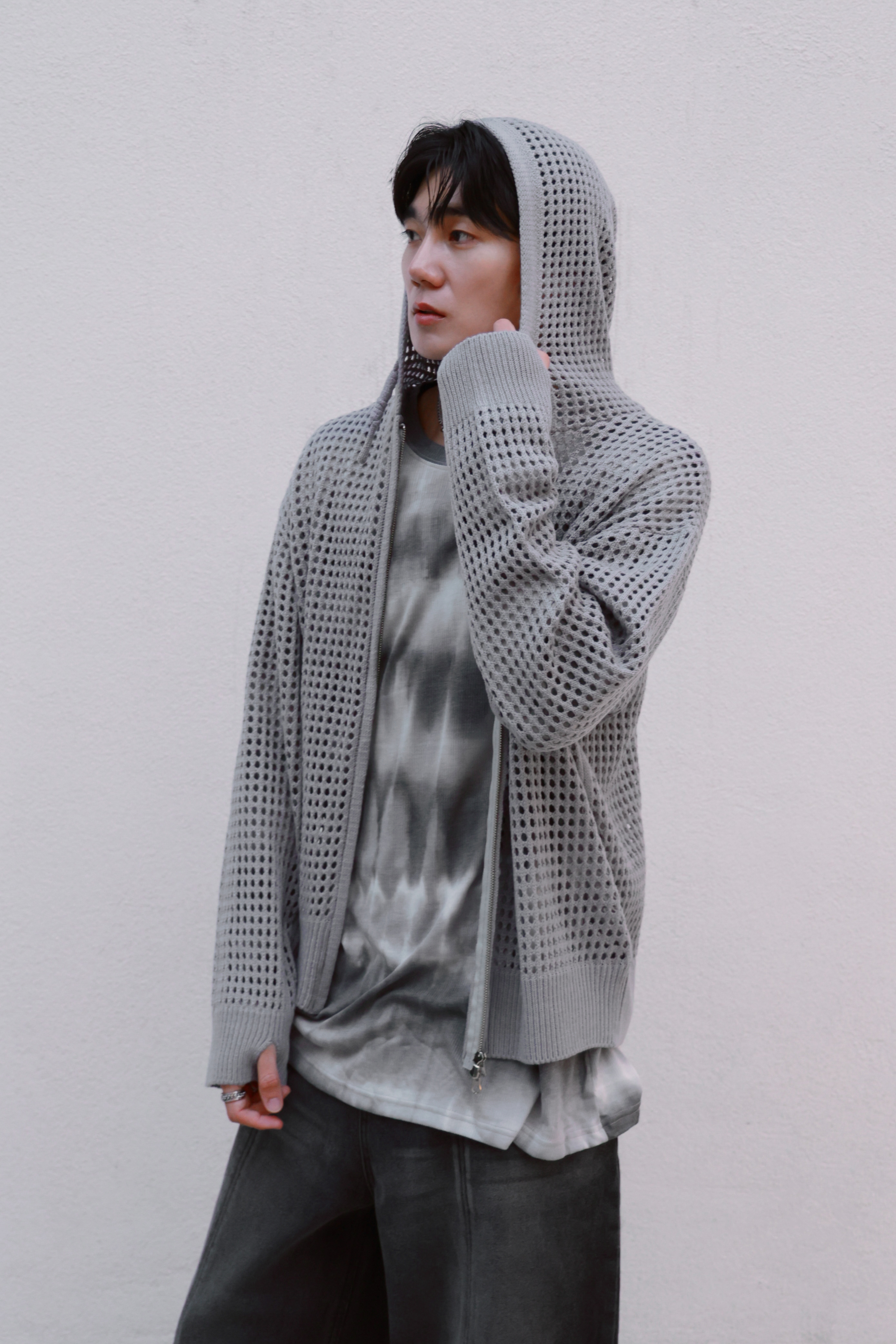 簍空針織休閒連帽外套