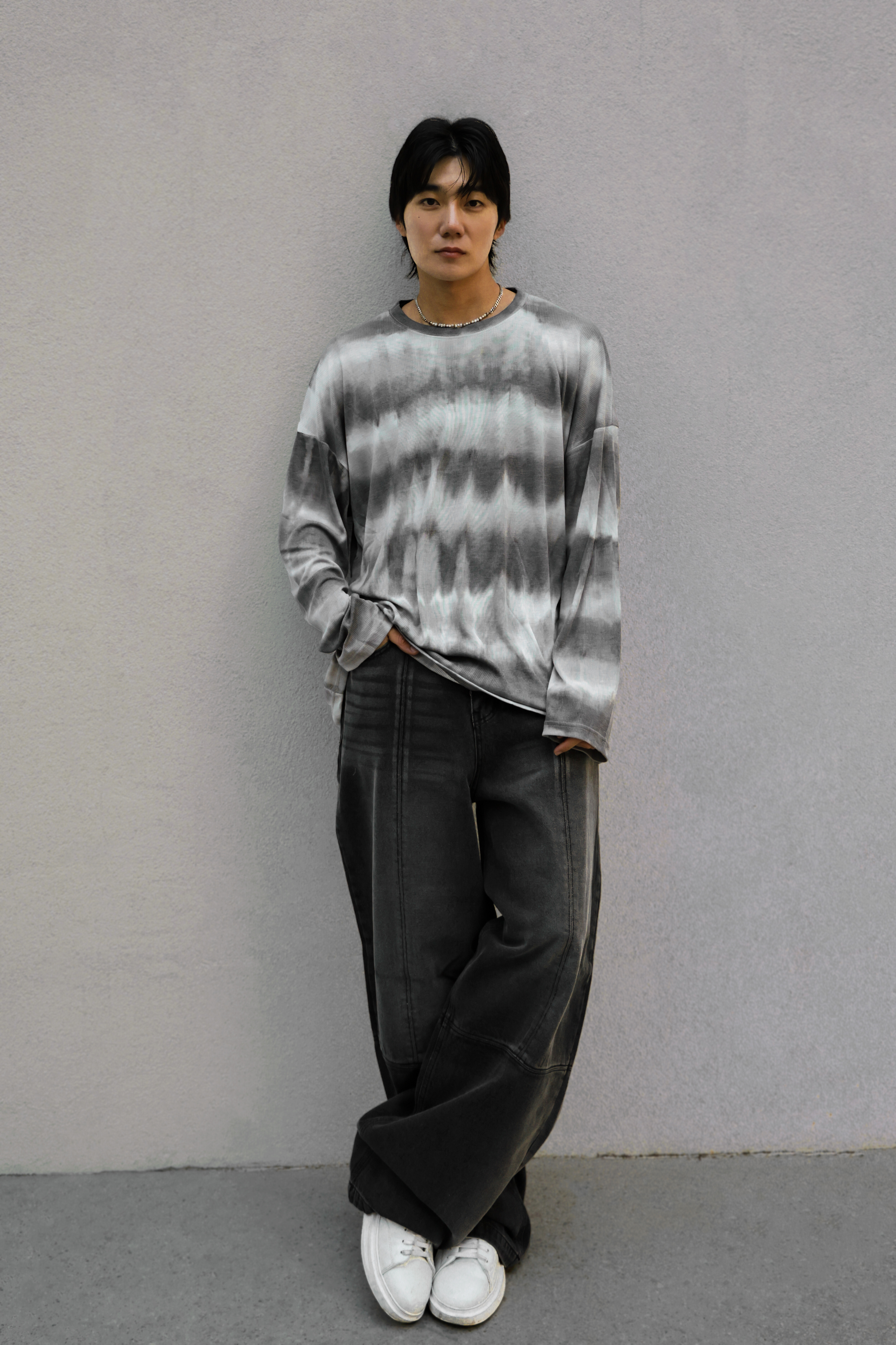 男裝刷色厚磅寬版牛仔褲S/M/L