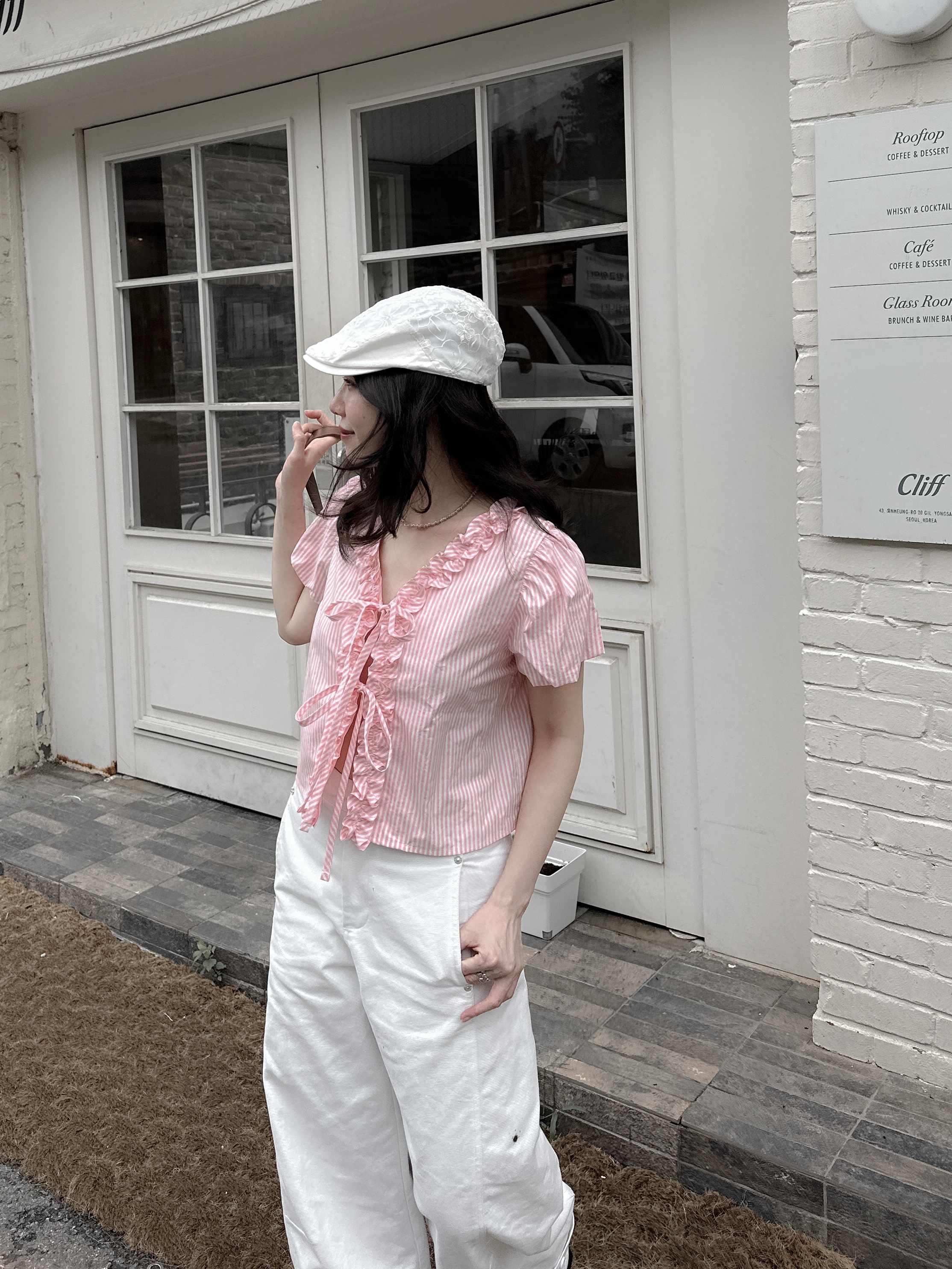 抓皺滾邊少女綁帶上衣 抓皺滾邊少女綁帶上衣