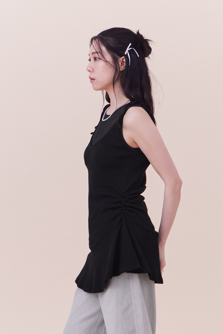 雕花棉質綁帶散擺背心