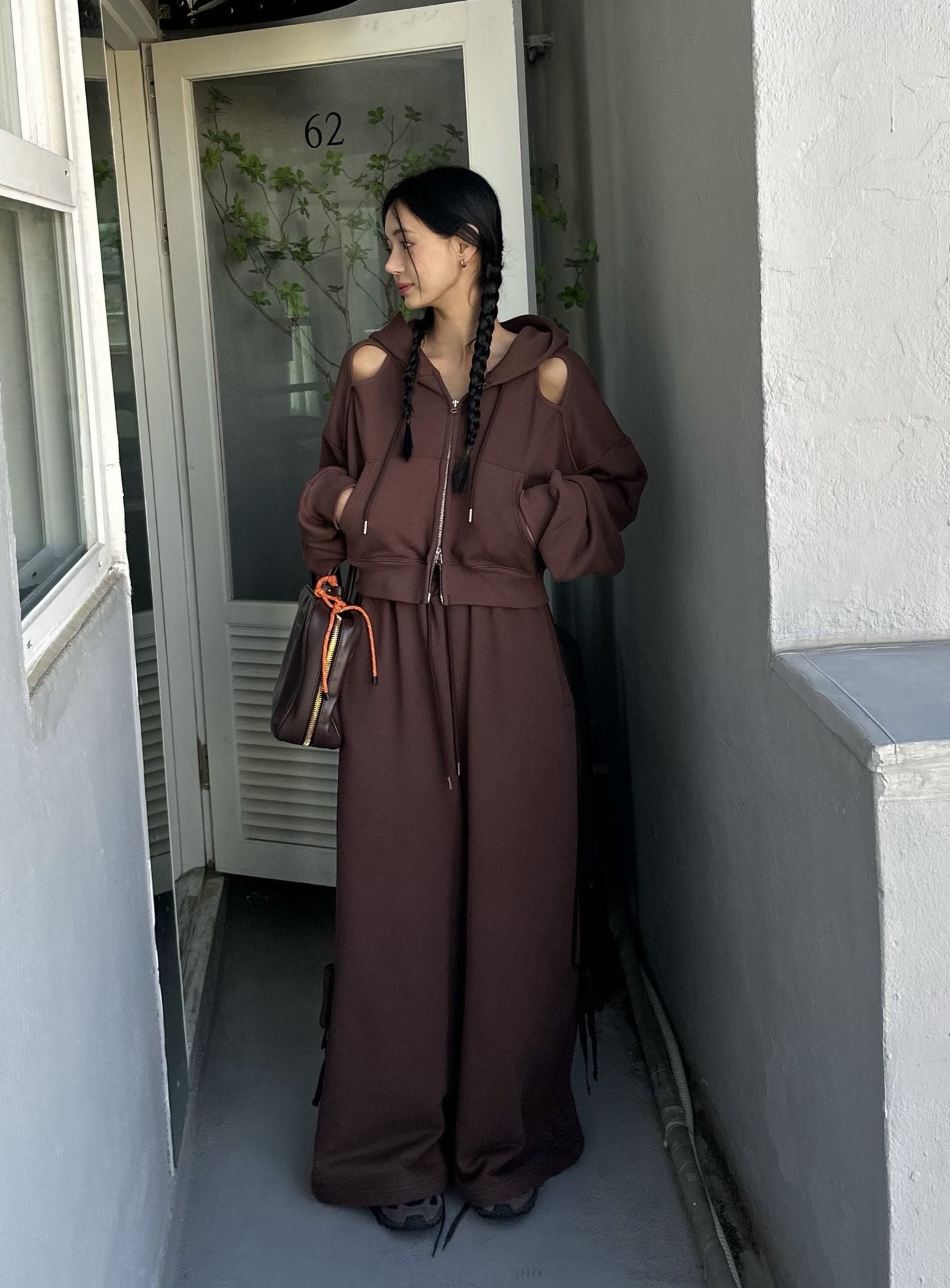 緞帶側刷綁結鬆緊棉褲