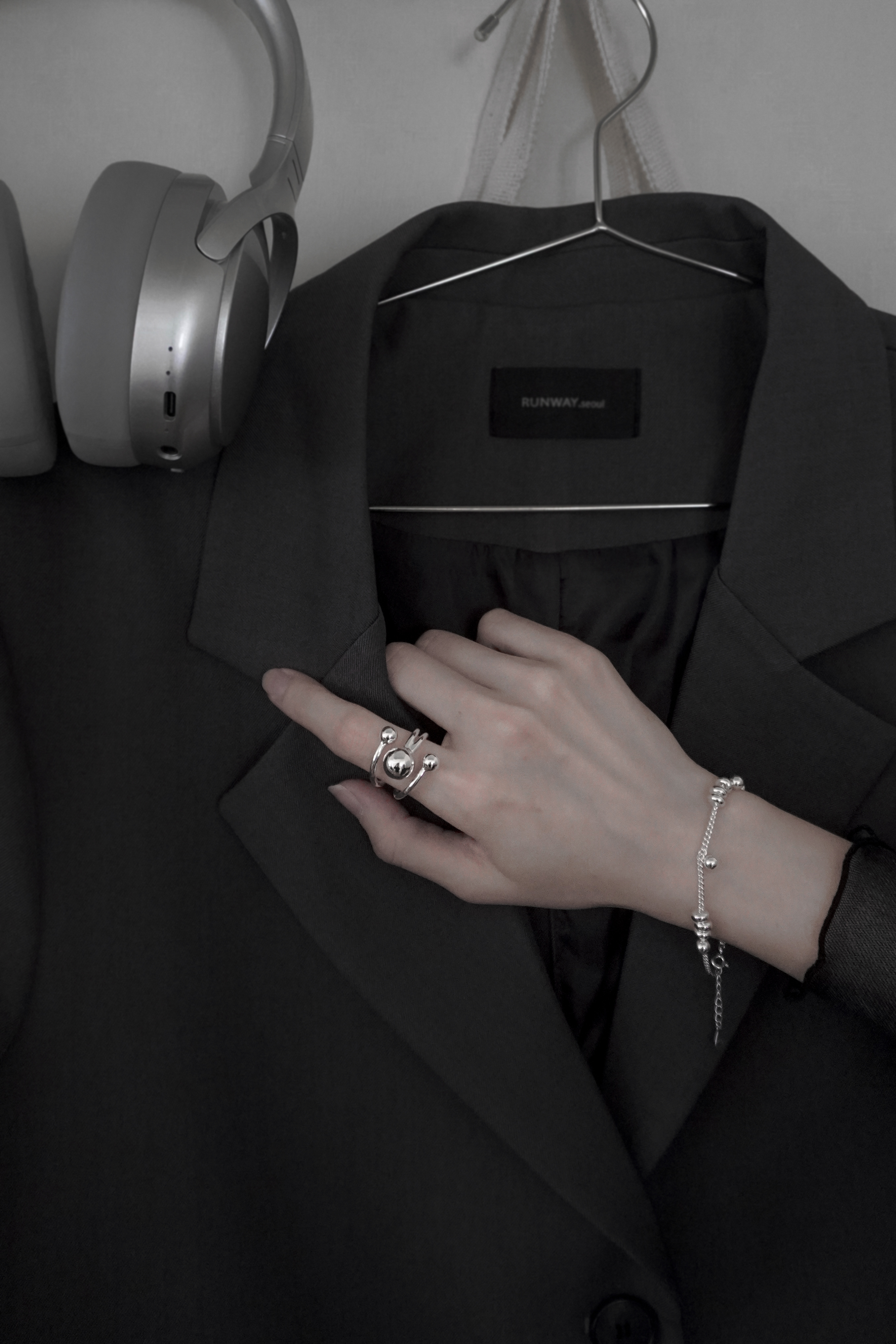 自留款水珠線條設計純銀戒指（可調節）