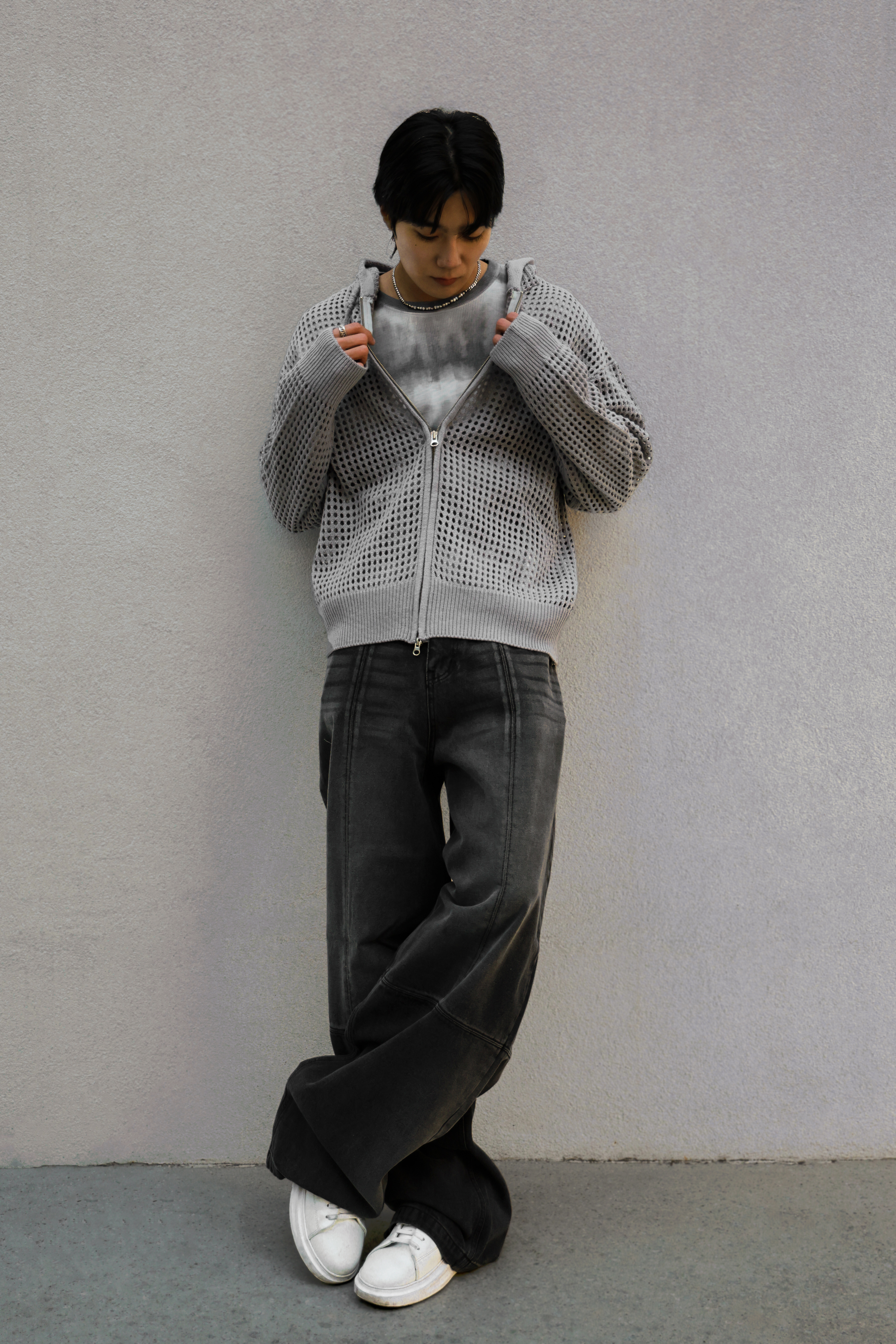 男裝刷色厚磅寬版牛仔褲S/M/L