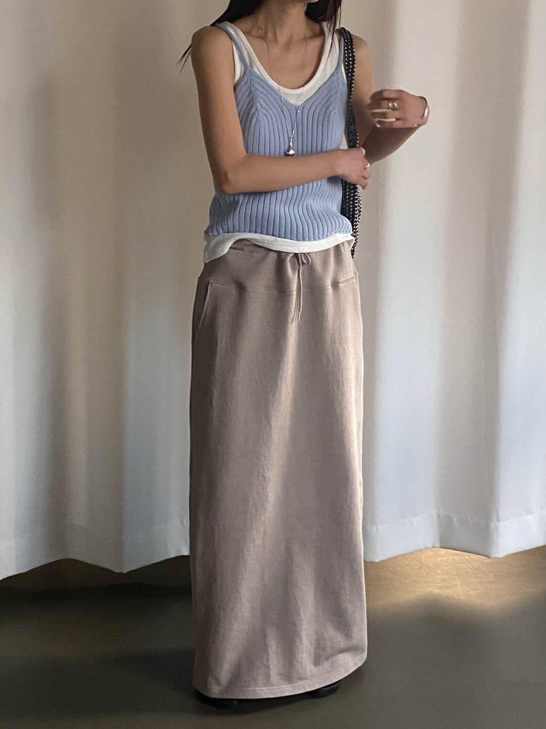 彈性綁帶厚磅針織長裙