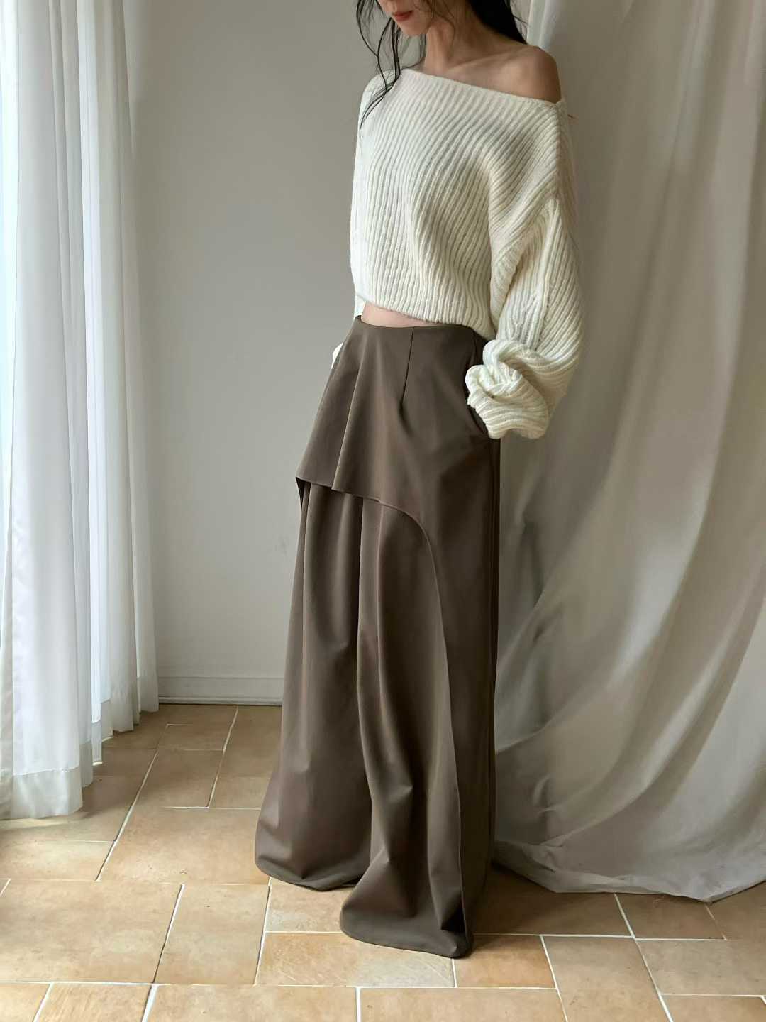 片裙設計修身西裝大寬褲