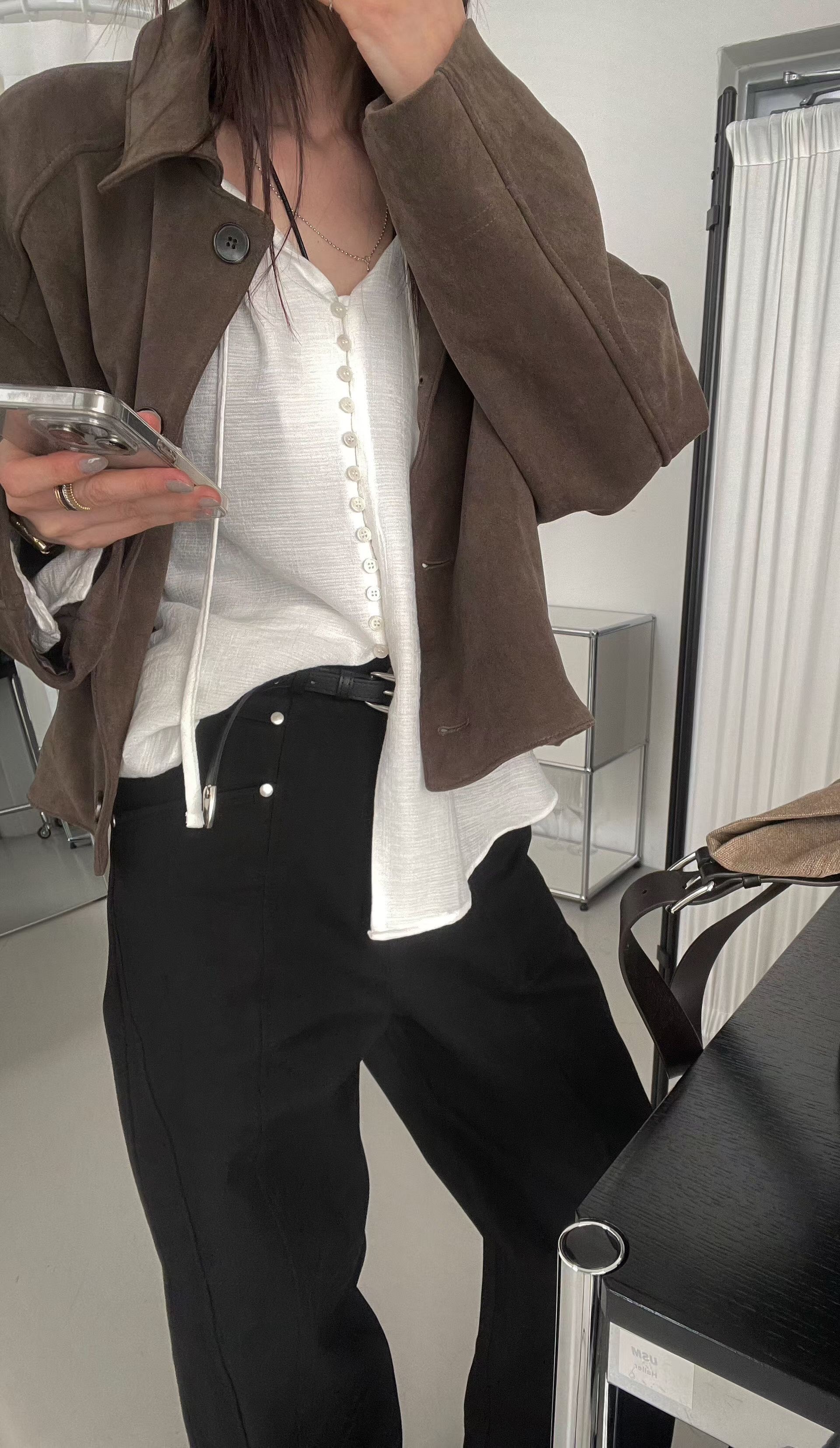 抽繩小花邊領寬鬆襯衫