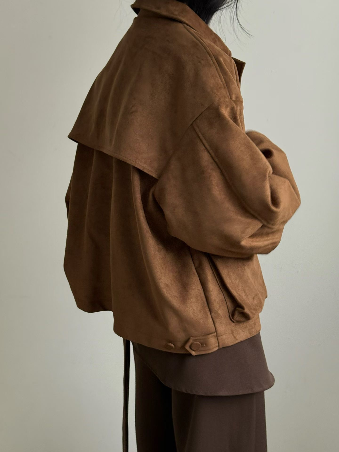 質感厚絨布夾克短褲套裝