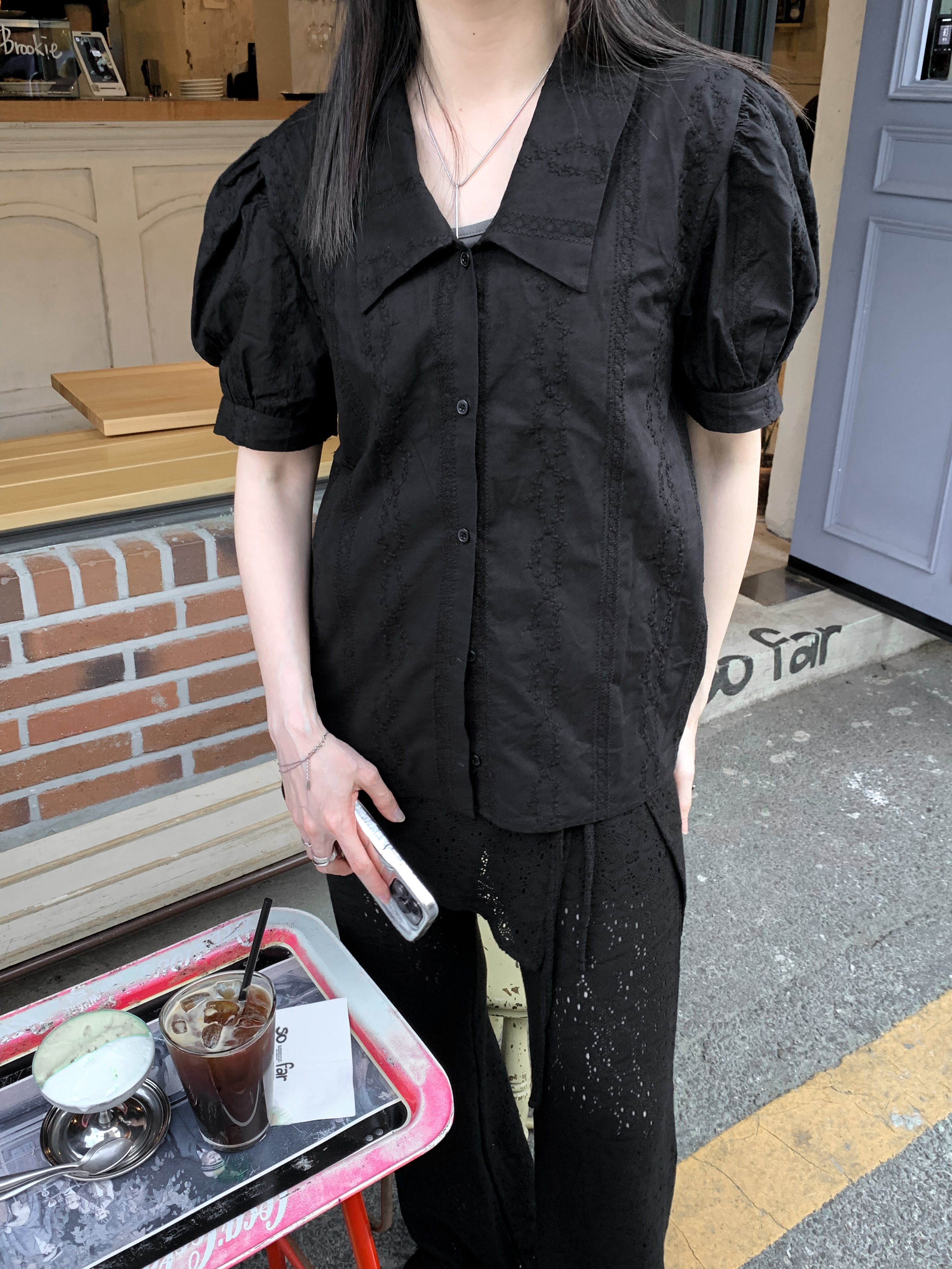 小澎袖蕾絲棉質襯衫