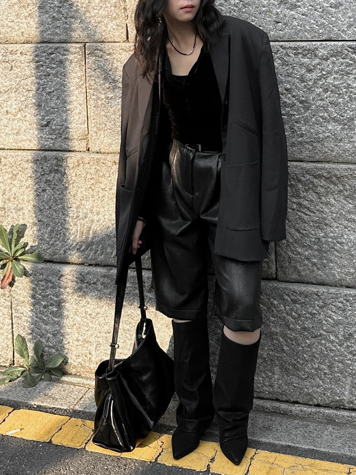 柔軟高質感皮革六分短褲