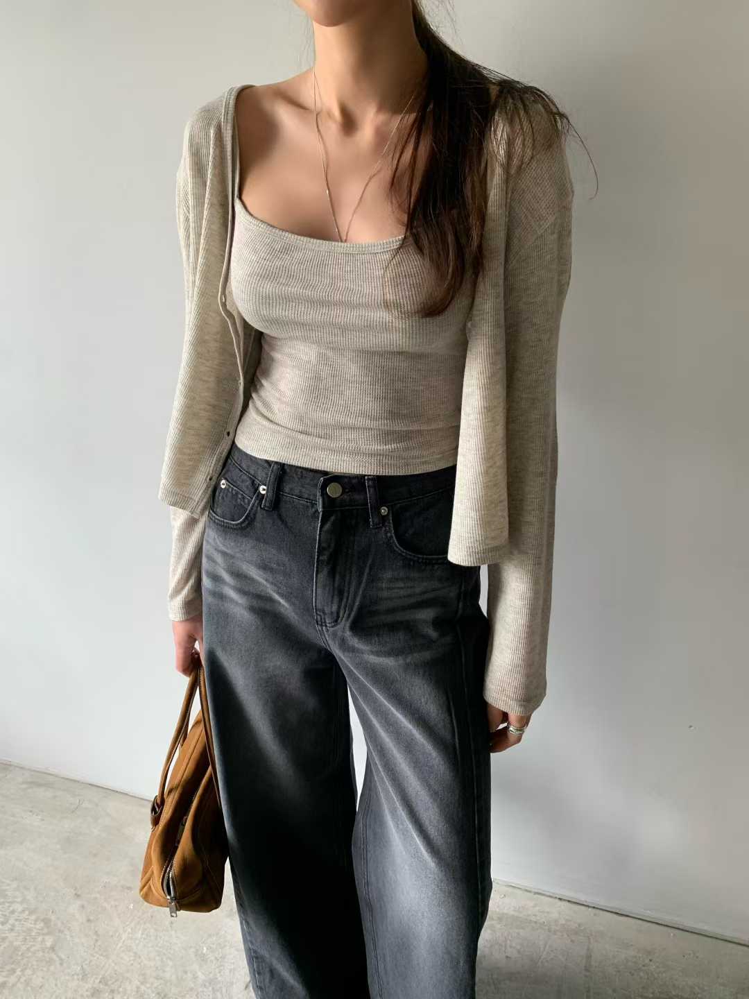 最百搭簡約兩件式羅紋棉質上衣