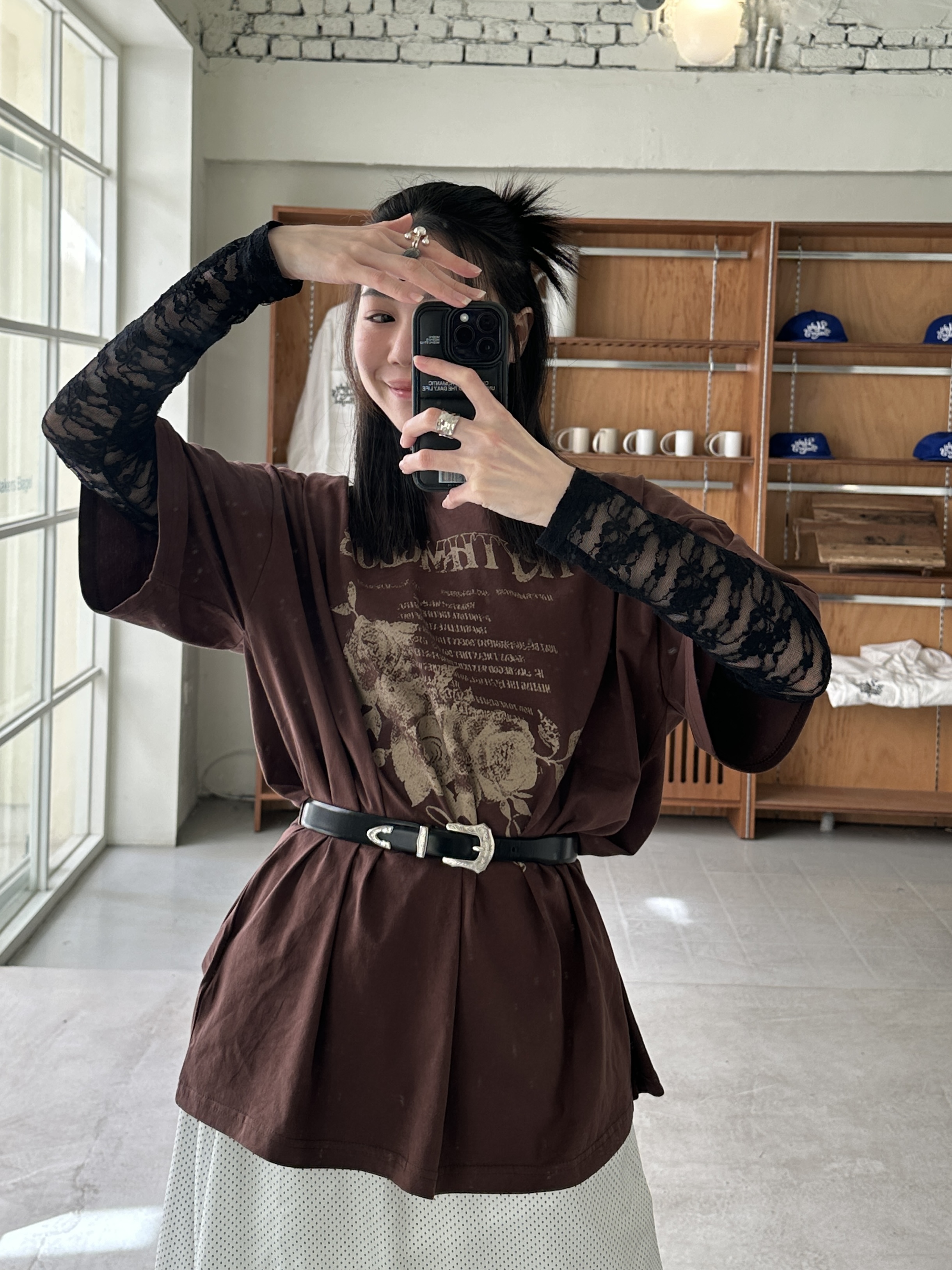 玫瑰帶刺親膚柔棉寬版T恤