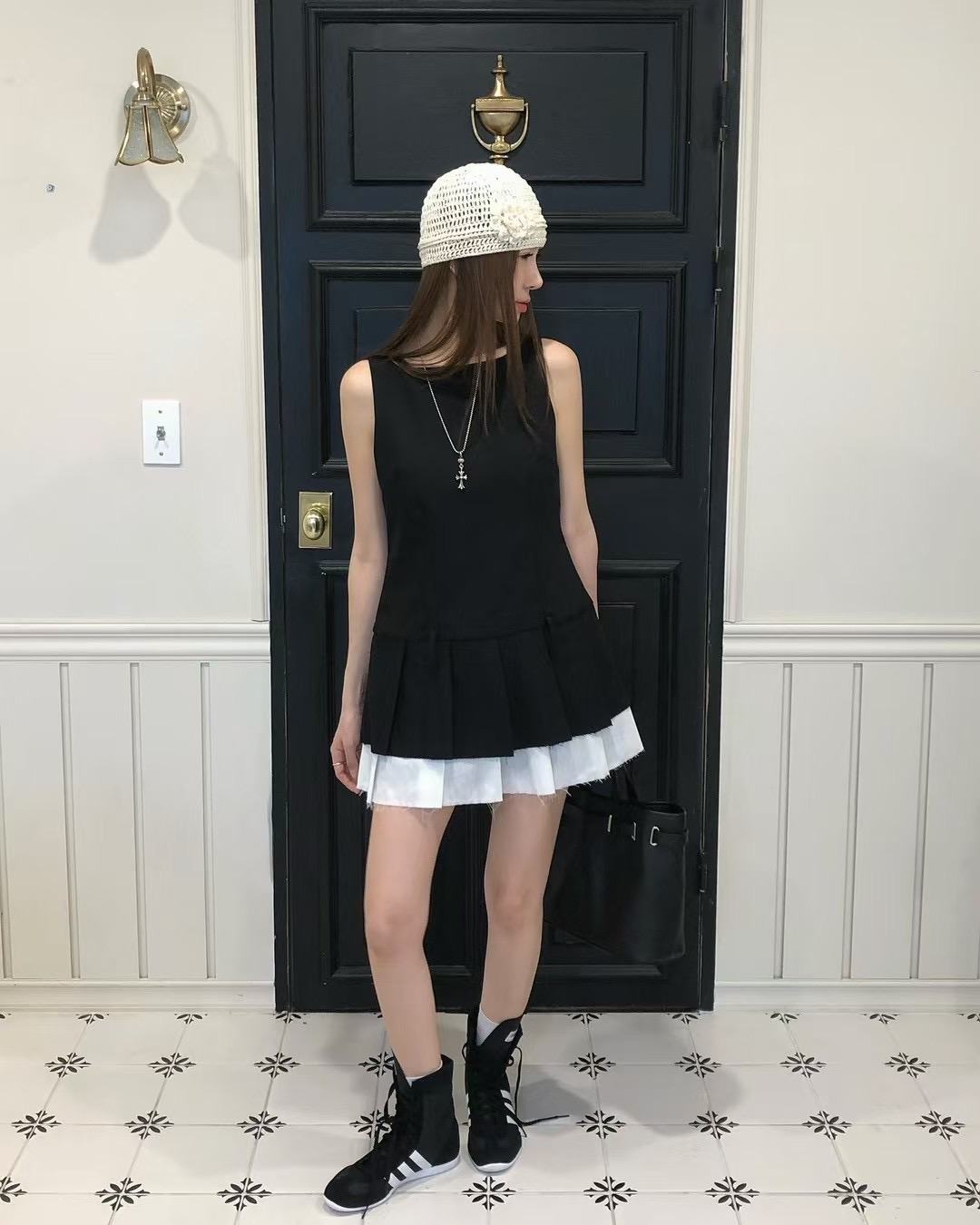 修身拼接西裝百褶洋裝（褲裙）