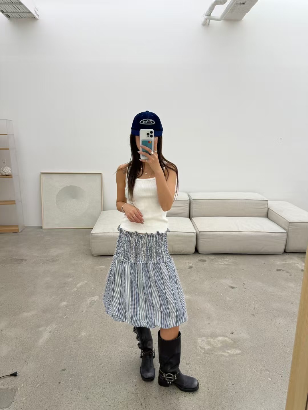 多種穿法格紋彈性連衣裙