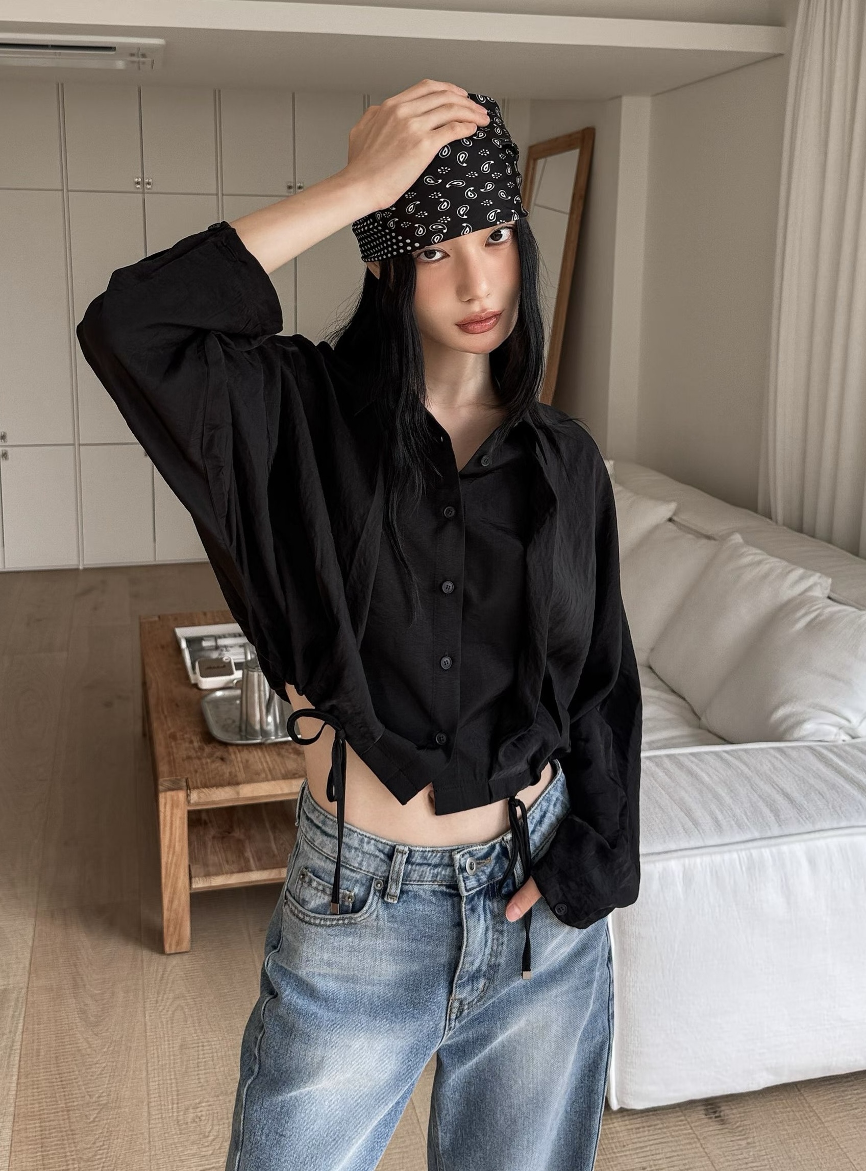 高級感光澤無肩線設計襯衫