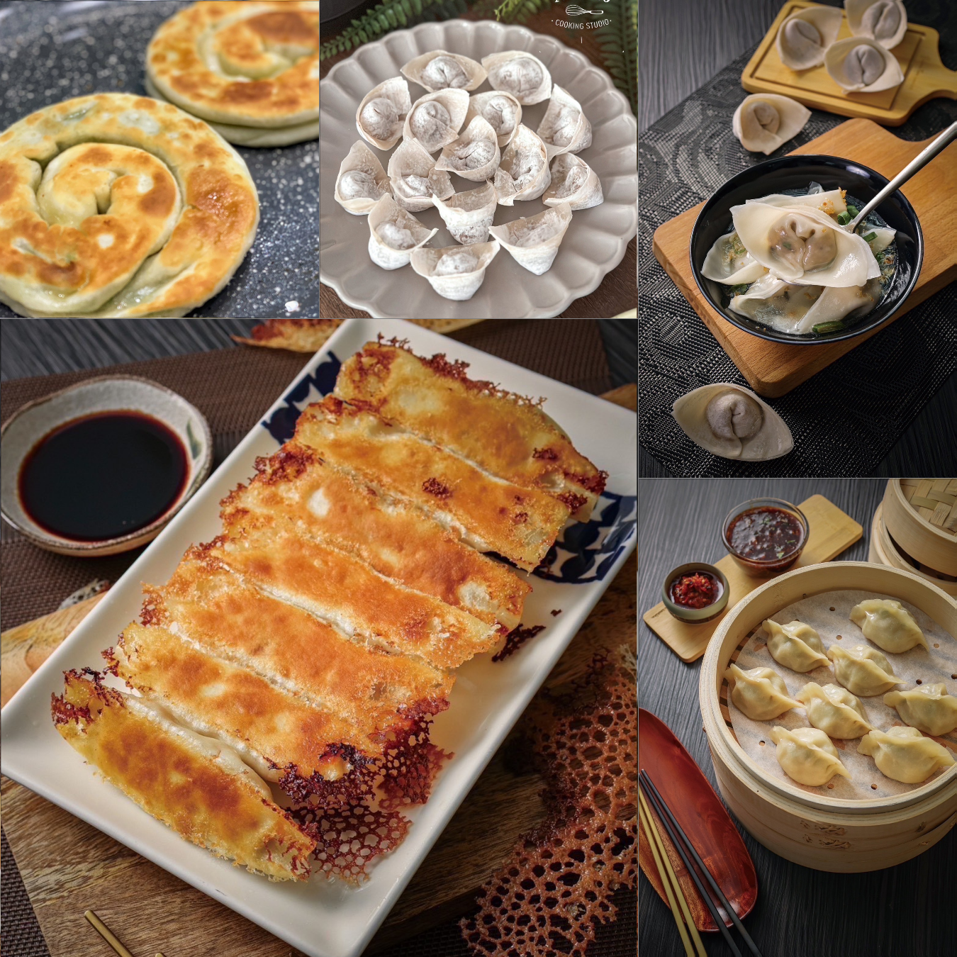 陳聖天 | A班: 韭黃鍋貼+北京蔥油餅+蝦仁蒸餃+古早味餛飩