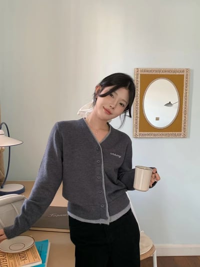 SP16 延南洞日初 撞色刺繡開衫(4colors)9