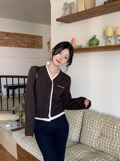 SP16 延南洞日初 撞色刺繡開衫(4colors)1