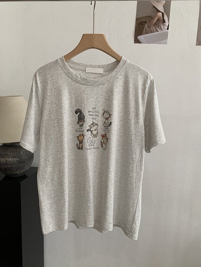 韓系五隻貓插畫寬鬆T恤4