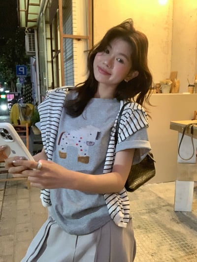 檸檬家#童趣可愛小馬印花寬鬆T恤14